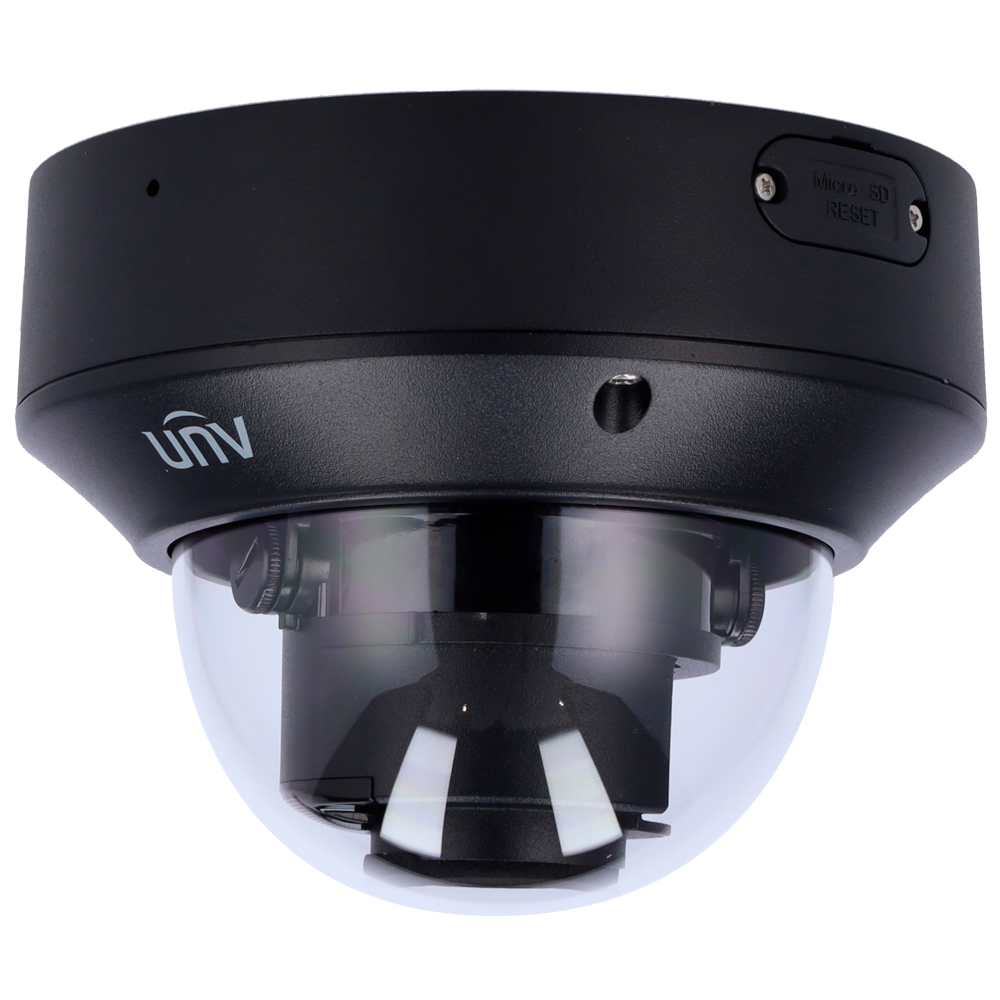 UNIVIEW UV-IPC3234SB-ADZK-I0-BLACK - Cámara Domo IP Uniview - Gama Prime - 4 MP | Lente 2.7 ~ 13.5 mm | microSD 256 GB - IR 40 m | WDR 120 dB - Light Hunter | Conteo de personas - PoE | UMD | SIP | IP67 | IK10 | Negro - Reset | Micrófono | Alarma | Audio - imagen 1