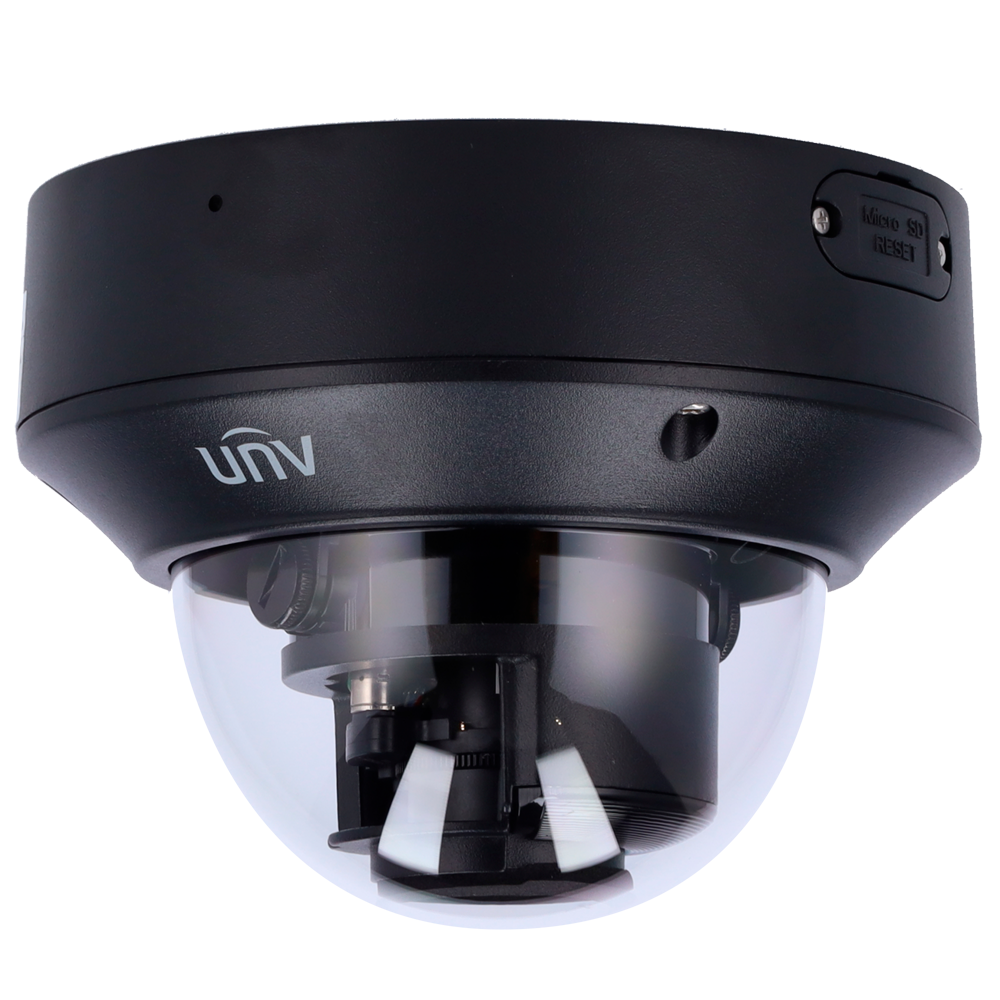 UNIVIEW UV-IPC3238SB-ADZK-I0-BLACK - Cámara Domo IP Uniview - Gama Prime - 8 MP | Lente 2.8 ~ 12 mm | microSD 256 GB - IR 40 m | WDR 120 dB - Light Hunter | Conteo de personas - PoE | UMD | SIP | IP67 | IK10 - Reset | Micrófono | Alarma | Audio | Negro - imagen 1