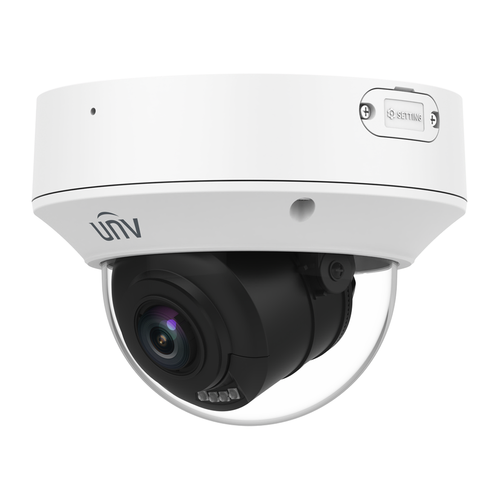 UNIVIEW UV-IPC3238SB-ADZKM-DL-I1 - Cámara Domo IP Uniview - Gama Prime - 8 MP | Lente 2.8 ~ 12 mm | microSD 256 GB - IR 40 m | Luz blanca 40 m | WDR 120 dB - Light Hunter | Conteo de personas - PoE | UMD | SIP | IP67 | IK10 - Reset | Micrófono | Alarma |