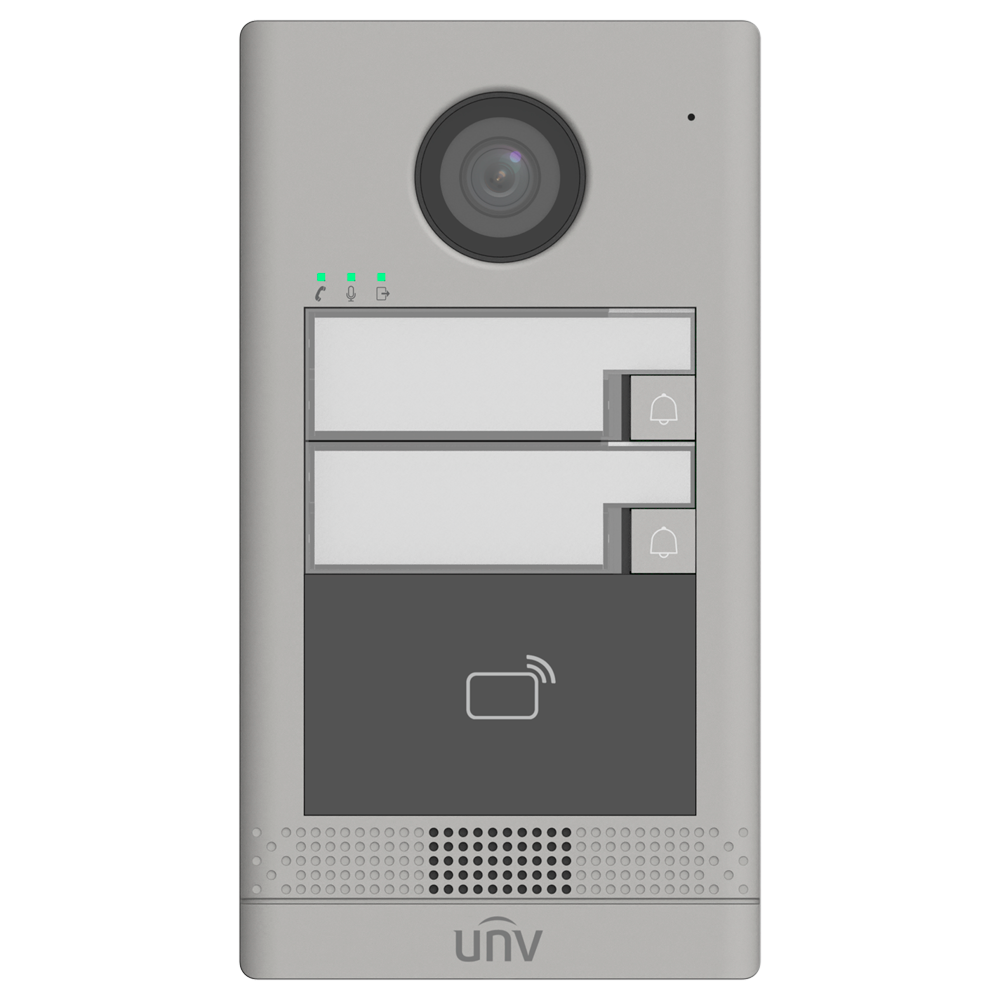 UNIVIEW UV-OEU-202S-HMK2 - Videoportero IP 2 apartamentos - Cámara 2 Mpx | Audio bidireccional - Apertura con tarjeta MF | 2 relés - App móvil con o sin monitor - Apto para exterior IP65 | IK08 - Montaje en superficie | PoE - imagen 1
