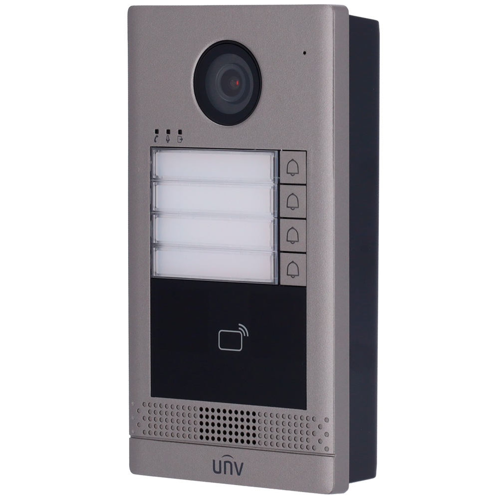 UNIVIEW UV-OEU-202S-HMK4 - Videoportero IP 4 apartamentos - Cámara 2 Mpx | Audio bidireccional - Apertura con tarjeta MF | 2 relés - App móvil con o sin monitor - Apto para exterior IP65 | IK08 - Montaje en superficie | PoE - imagen 1