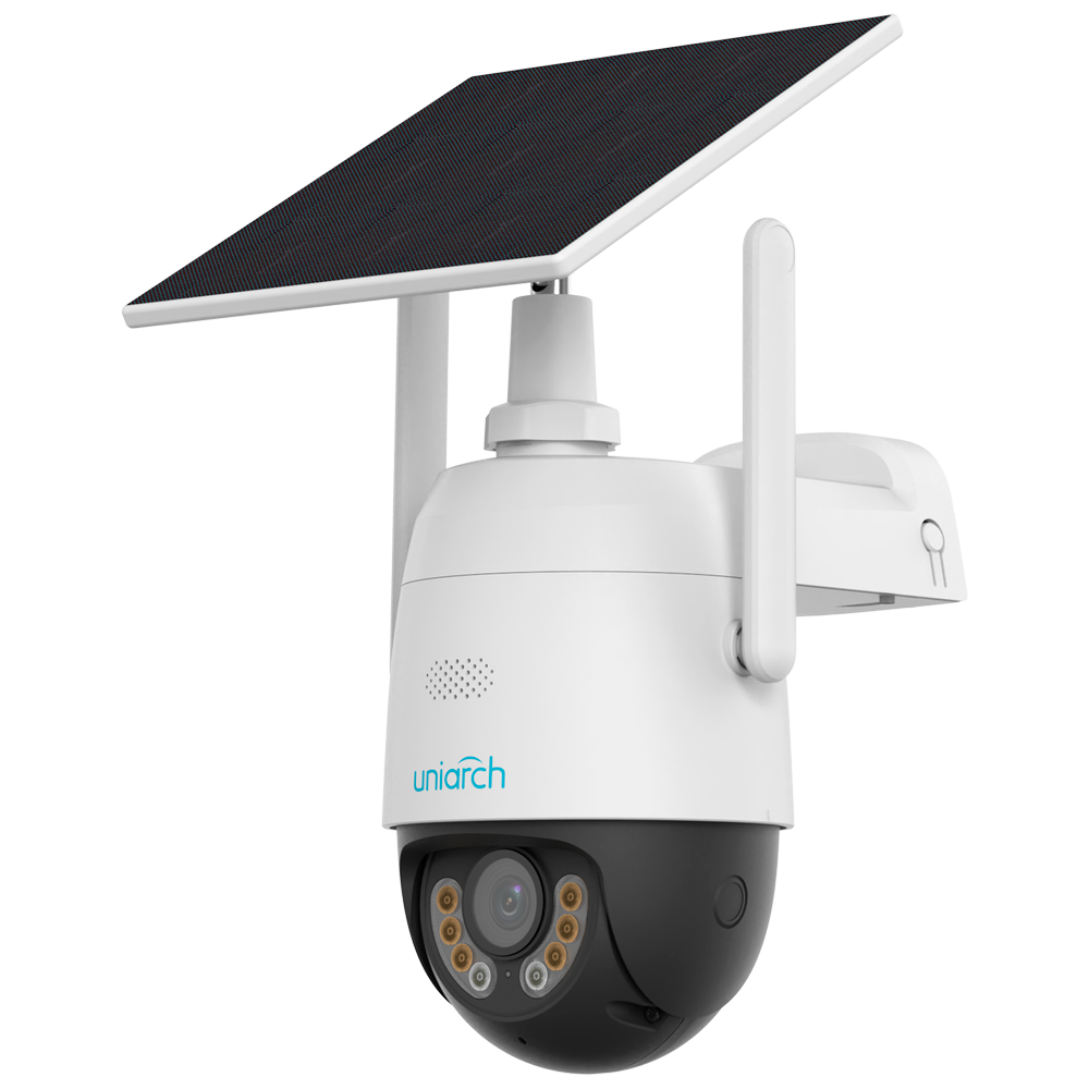 UNIARCH UV-UHO-P2G-M3F4D-EU - Cámara Domo IP - Gama Uniarch - 3 MP | Lente 4 mm | microSD 512 GB - Luz blanca 30 m | IR 30 m - 4G | Batería solar | AOV | UMD - Mic | Altavoz | IP66