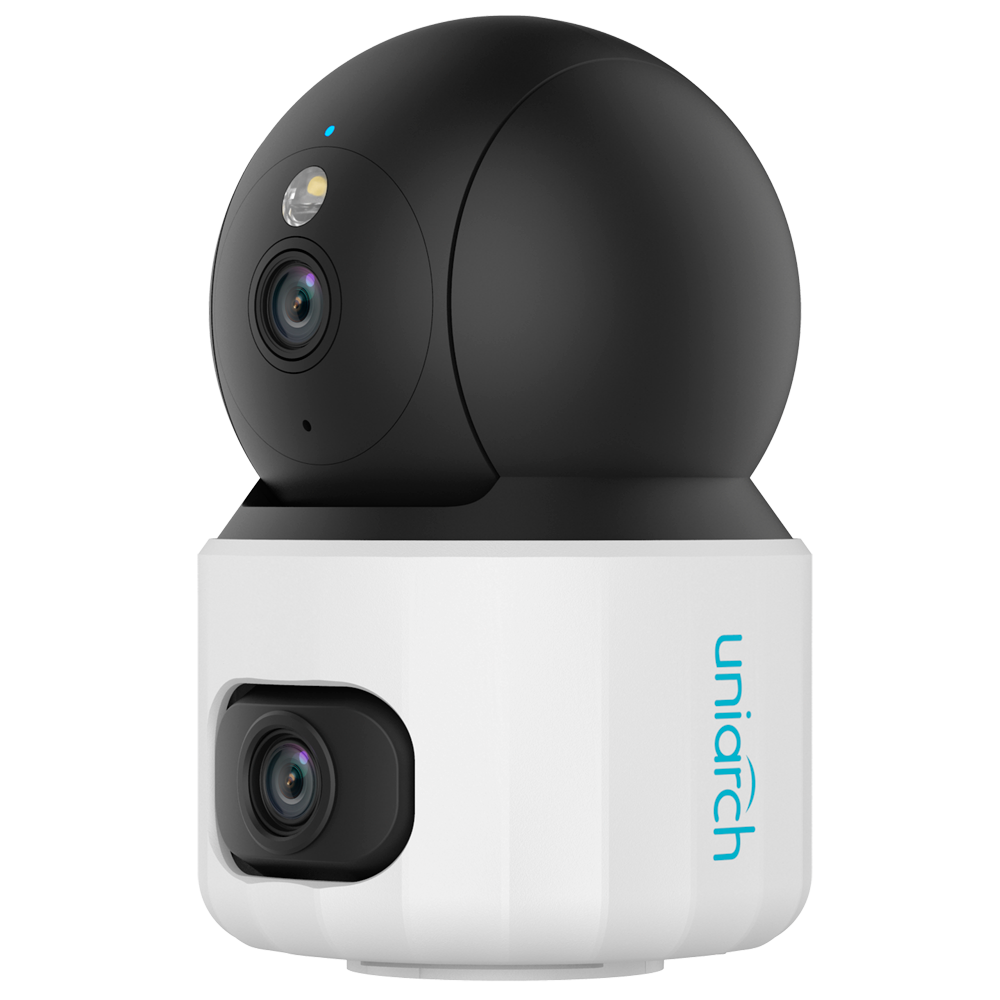 UNIARCH UV-UHO-S3S-M55F36D - Cámara IP Uniarch Doble lente - 5 MP | Lente 2.8 mm | IR 10 m - 5 MP | Lente 6 mm | Luz blanca 10 m - Cámara Wi-Fi Doble lente | 2.4 GHz - UMD | Detección de audio | Detección de llanto - Audio bidireccional: Micrófono y altav