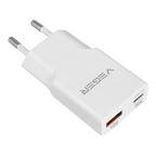 VEGER VG-30W1A1C - VEGER - Cargador USB QC3.0 / PD3.0 - Potencia 30W - Carga 2 dispositivos a la vez - Salidas USB-A, USB-C - Color blanco - imagen 1