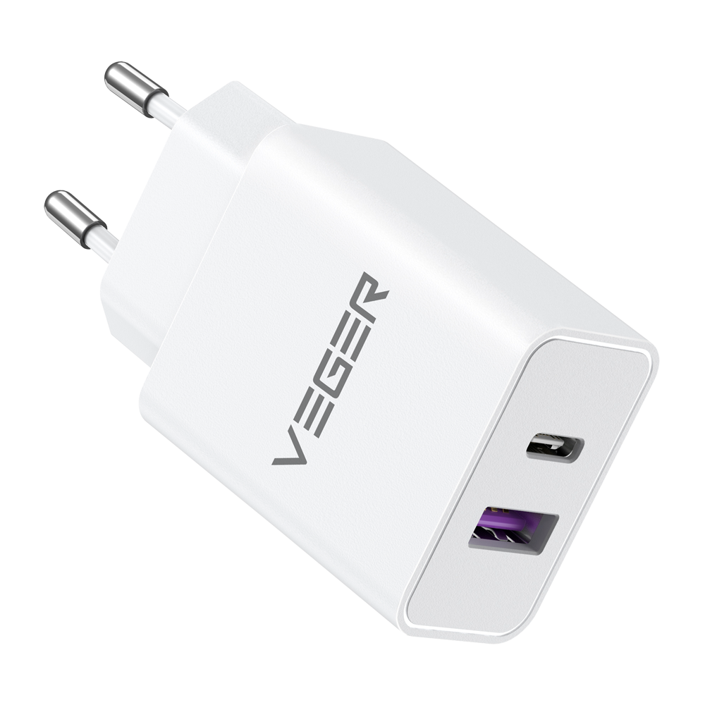VEGER VG-65W1A1C - VEGER - Cargador USB - Potencia 65W | Con tecnología GaN - Carga rápida 2 dispositivos a la vez - Salidas USB-A, USB-C - Color blanco