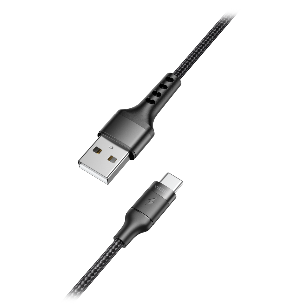VEGER VG-AC03 - Veger - Cable USB 2.0 para portátiles - USB-A a USB-C - Cubierta de metal, Nylon trenzado - Longitud 1.2m - Carga rápida | Color negro - imagen 1