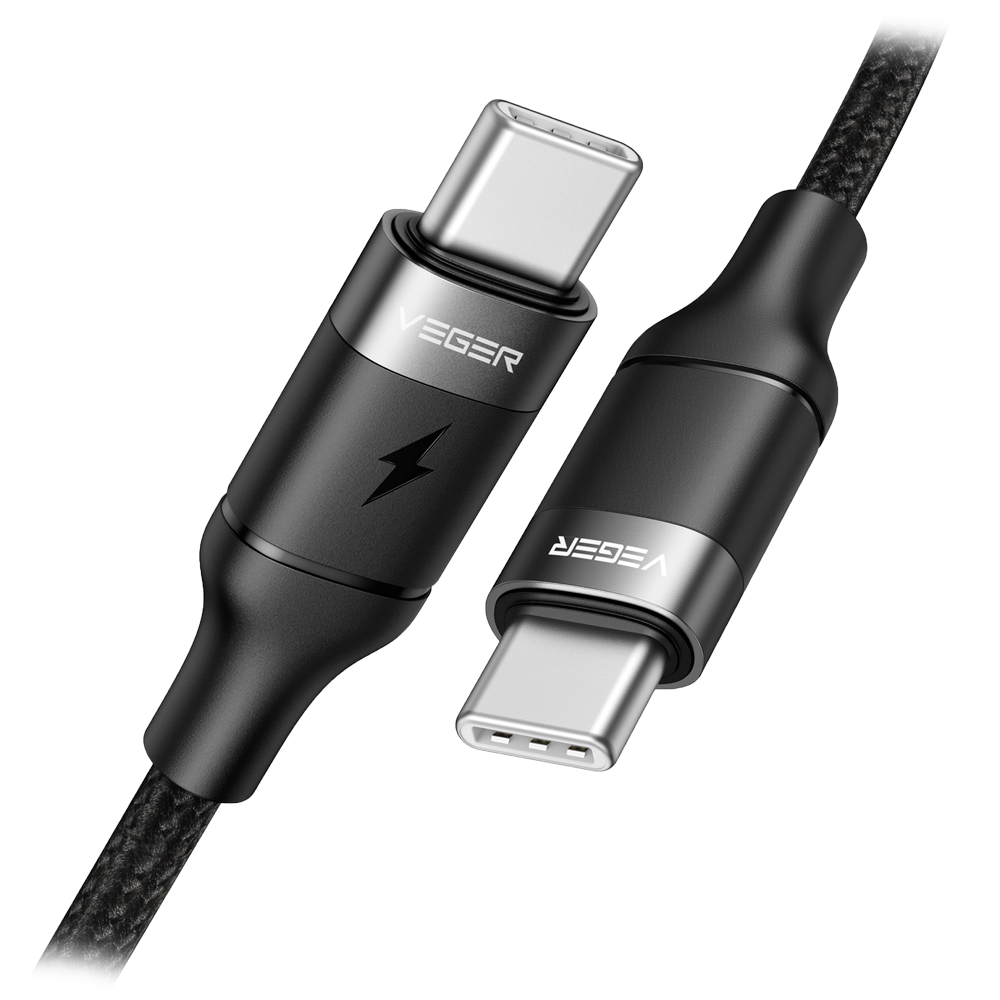VEGER VG-CC02 - Veger - Cable USB2.0 para portátiles - USB-C a USB-C - Cubierta de metal, Nylon trenzado - Longitud 1.5m - Carga rápida PD100W | Color negro