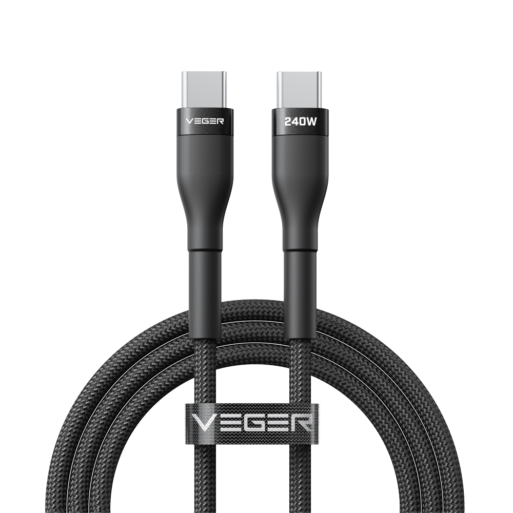 VEGER VG-CC03 - Veger - Cable USB 2.0 para cualquier dispositivo - USB-C a USB-C - Cubierta de metal, Nylon trenzado - Carga rápida PD 240W | 480Mbps - Longitud 1.5m | Color negro - imagen 1