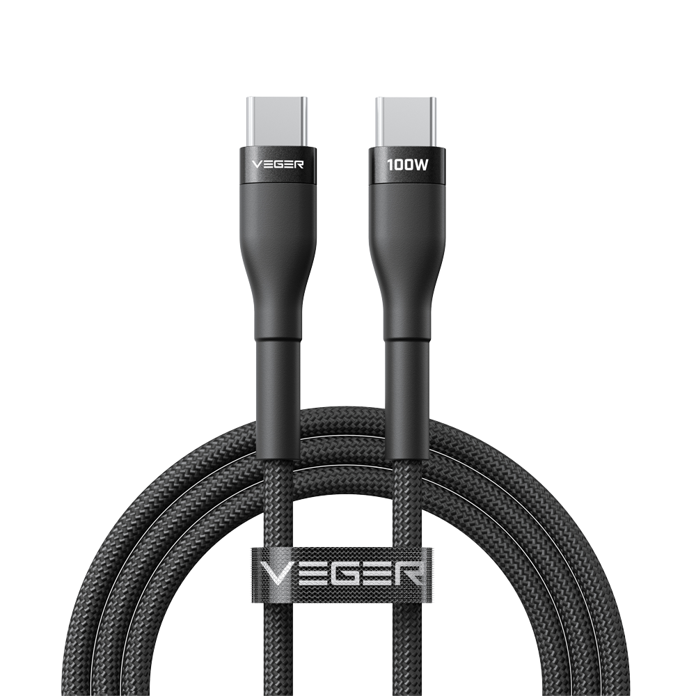 VEGER VG-CC05 - Veger - Cable USB 2.0 para cualquier dispositivo - USB-C a USB-C - Cubierta de metal, Nylon trenzado - Carga rápida PD 100W | 480Mbps - Longitud 1.5m | Color negro - imagen 1