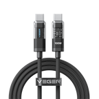 VEGER VG-CC16 - Veger - Cable USB 2.0 para cualquier dispositivo - USB-C a USB-C - Cubierta de metal con LED, Nylon trenzado - Carga rápida PD 100W | 480Mbps - Longitud 1.5m | Color negro - imagen 1