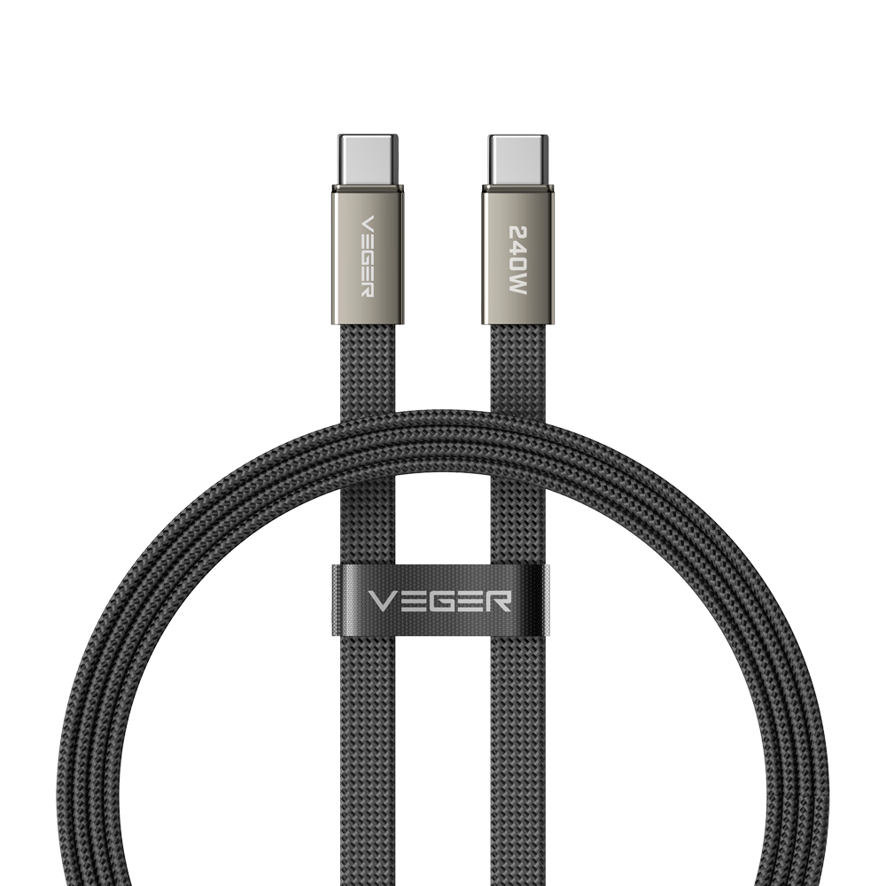 VEGER VG-CC2-MTB - Veger - Cable USB 2.0 para cualquier dispositivo - USB-C a USB-C - Cubierta de metal, Nylon trenzado con ABS - Carga rápida PD 240W | 480Mbps - Longitud 1.5m | Color negro - imagen 1