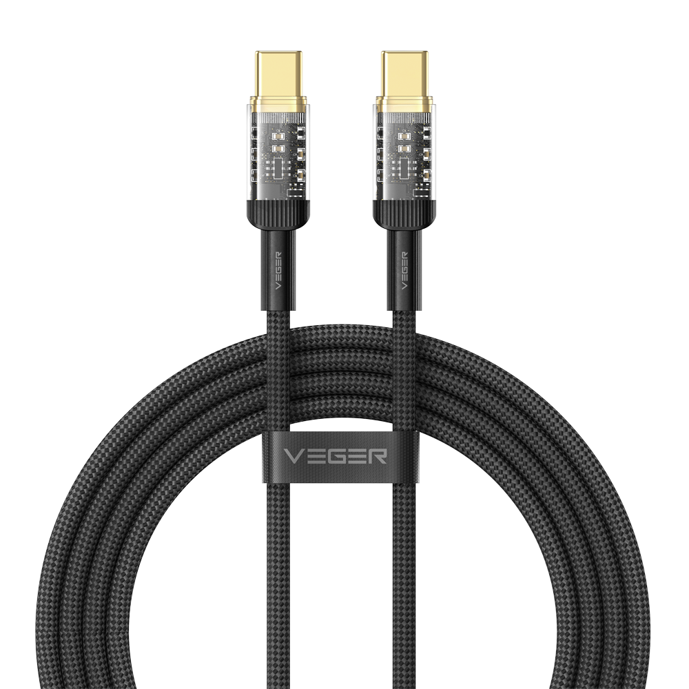 VEGER VG-CC2-TMD - Veger - Cable USB 2.0 para cualquier dispositivo - USB-C a USB-C - Conector con indicador LED, Nylon acrílico - Carga rápida PD 240W | 480Mbps - Longitud 1.5m | Color negro - imagen 1