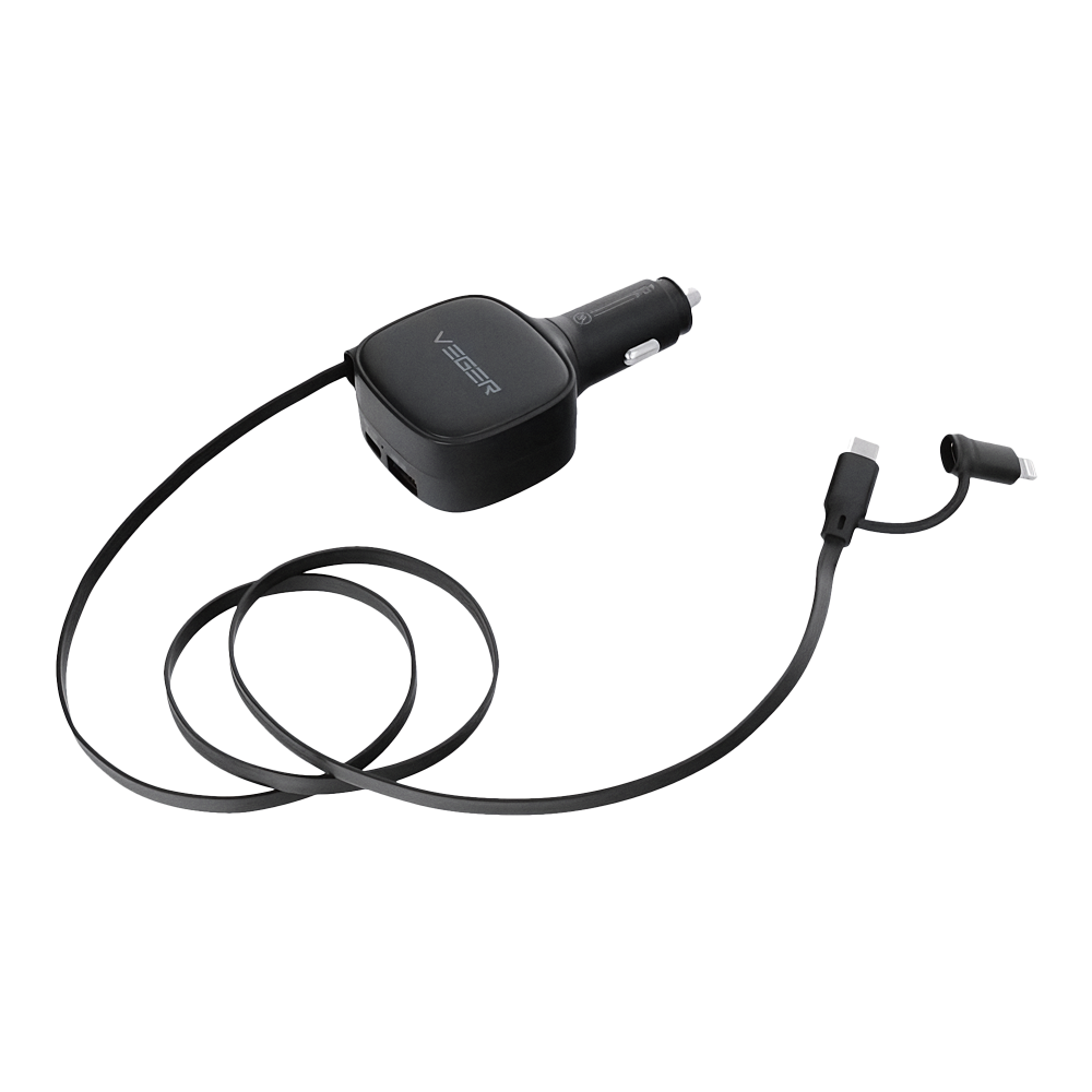 VEGER VG-CC89 - VEGER - Mechero coche - Potencia 84W - Carga rápida PD 30W, QC 18W, PPS 33W - Salidas USB-C, USB-A y cables incluidos - Cables incluidos: USB-C y Lightning - imagen 1