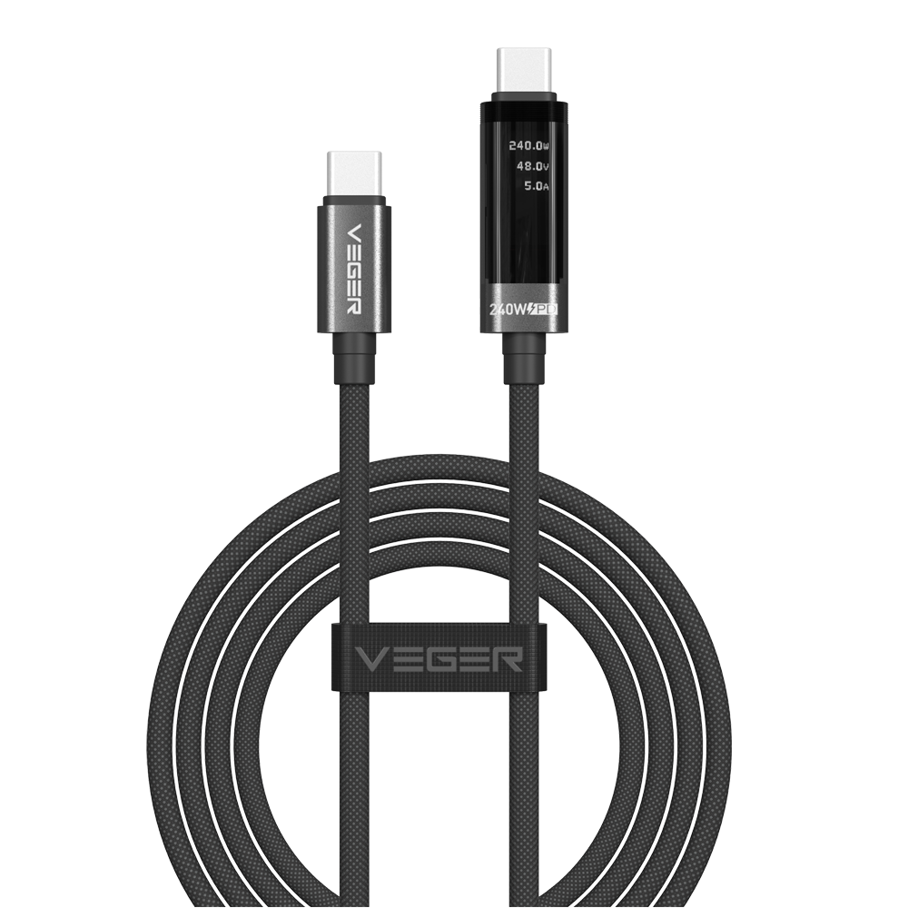 VEGER VG-DC120-CC1.2 - Veger - Cable USB 2.0 para cualquier dispositivo - USB-C a USB-C - Conector con display multifunción - Carga rápida PD 240W | 480Mbps - Longitud 1.2m | Color negro - imagen 1