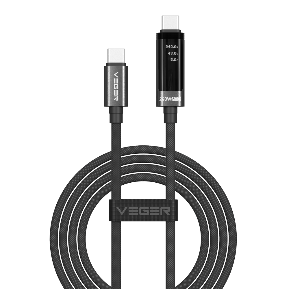 VEGER VG-DC120-CC1.5 - Veger - Cable USB 2.0 para cualquier dispositivo - USB-C a USB-C - Conector con display multifunción - Carga rápida PD 240W | 480Mbps - Longitud 1.5m | Color negro - imagen 1