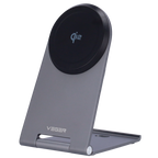 VEGER VG-Q7 - Cargador inalámbrico VEGER - Potencia 15W - Entrada USB-C - Carga rápida - Salida inalámbrica | MagSafe - Con soporte plegable | Color plateado - imagen 1