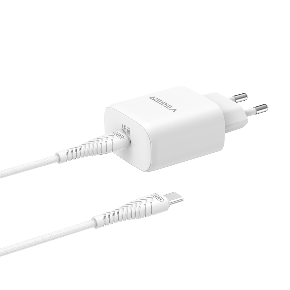 VEGER VG-TR101-Kit-45W1C - VEGER - Cargador de pared - Carga rápida 45W | Con tecnología GaN - Salidas USB-C - Cable USB-C 1.2m incluido - Color blanco - imagen 1