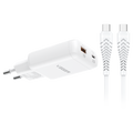 VEGER VG-TR122-Kit-65W1A1C - VEGER - Cargador de pared - Carga rápida 65W | Con tecnología GaN - Salidas USB-C, USB-A - Cable USB-C a USB-C 1.2m incluido - Color blanco