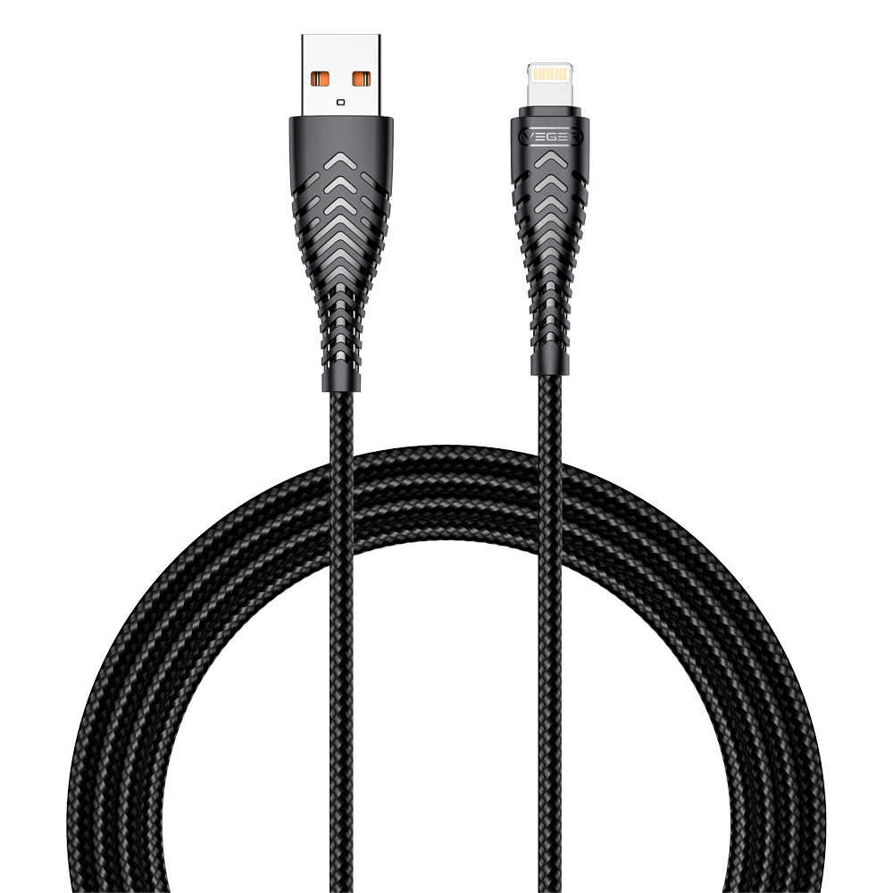 VEGER VG-V105 - Veger - Cable USB2.0 - USB-A a Lightning - Cubierta de plástico, Nylon trenzado - Longitud 1.2m - Color negro - imagen 1