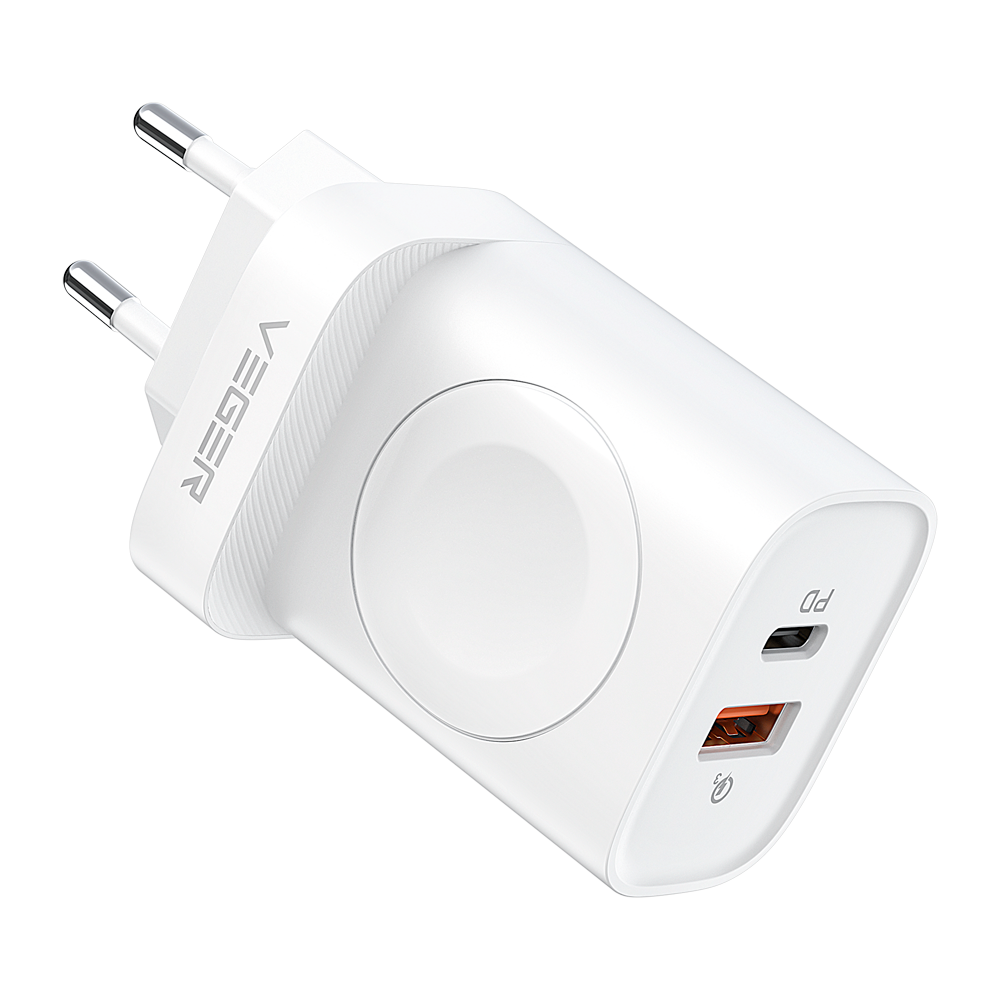 VEGER VG-W002E - VEGER - Cargador USB e inalámbrico (para iWatch) - Potencia 25W - Carga rápida 22.5W - Salidas USB-A, USB-C e inalámbrica - Color blanco - imagen 1