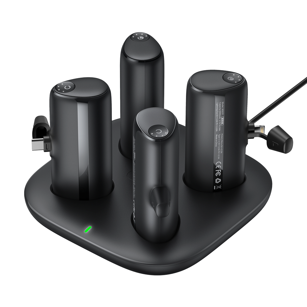 VEGER VG-W007 - VEGER 4 power banks con base de carga - Capacidad 5000mAh / Power bank - Entradas POGO Pin, USB-C, Conector USB-C - Salidas 2 con Lightning, 2 con USB-C - Carga 4 Power banks a la vez - Carga rápida PD20W - imagen 1
