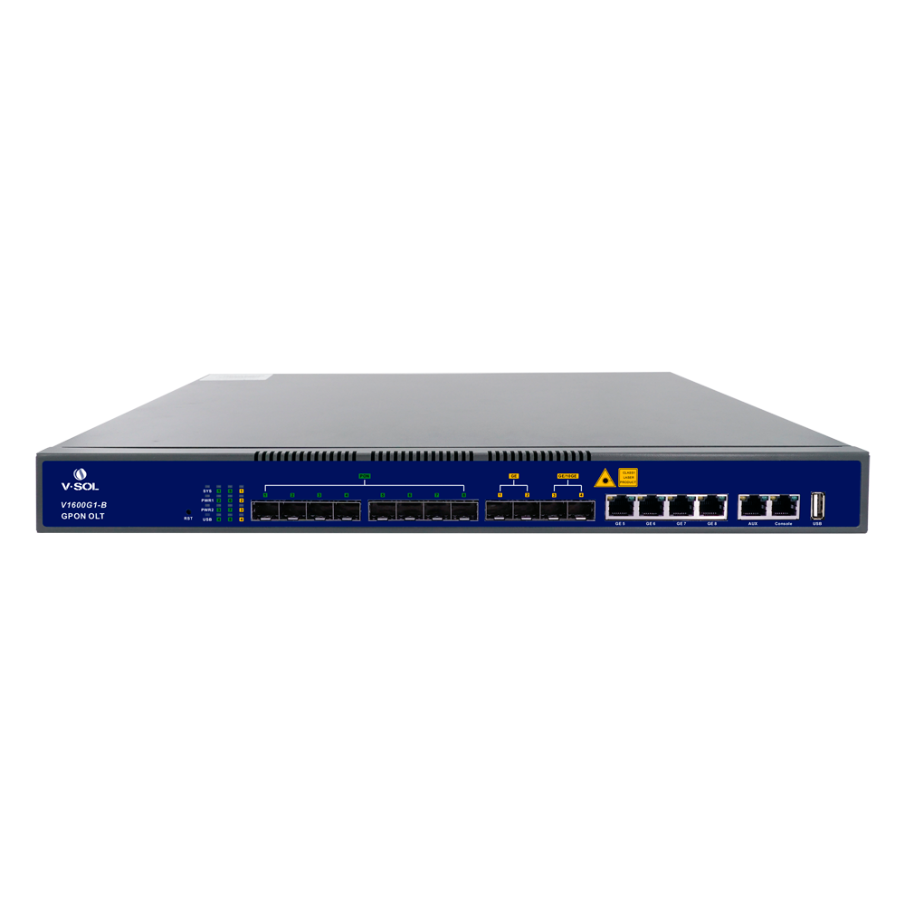 VSOL-V1600G1-B - V-SOL 8 Puertos Pon Gpon OLT - 4 Puertos RJ45 GE + 2 SFP/GE + 2SFP+ - Hasta 128 ONT por equipo - Distancia de transmisión hasta 20 km - Enrutamiento Capa 3 ( NAT,DMZ,ACL,PPPOE,DHCP ) - Switching Capa 2 ( VLANs, MULTICAST, STP ) - imagen 1