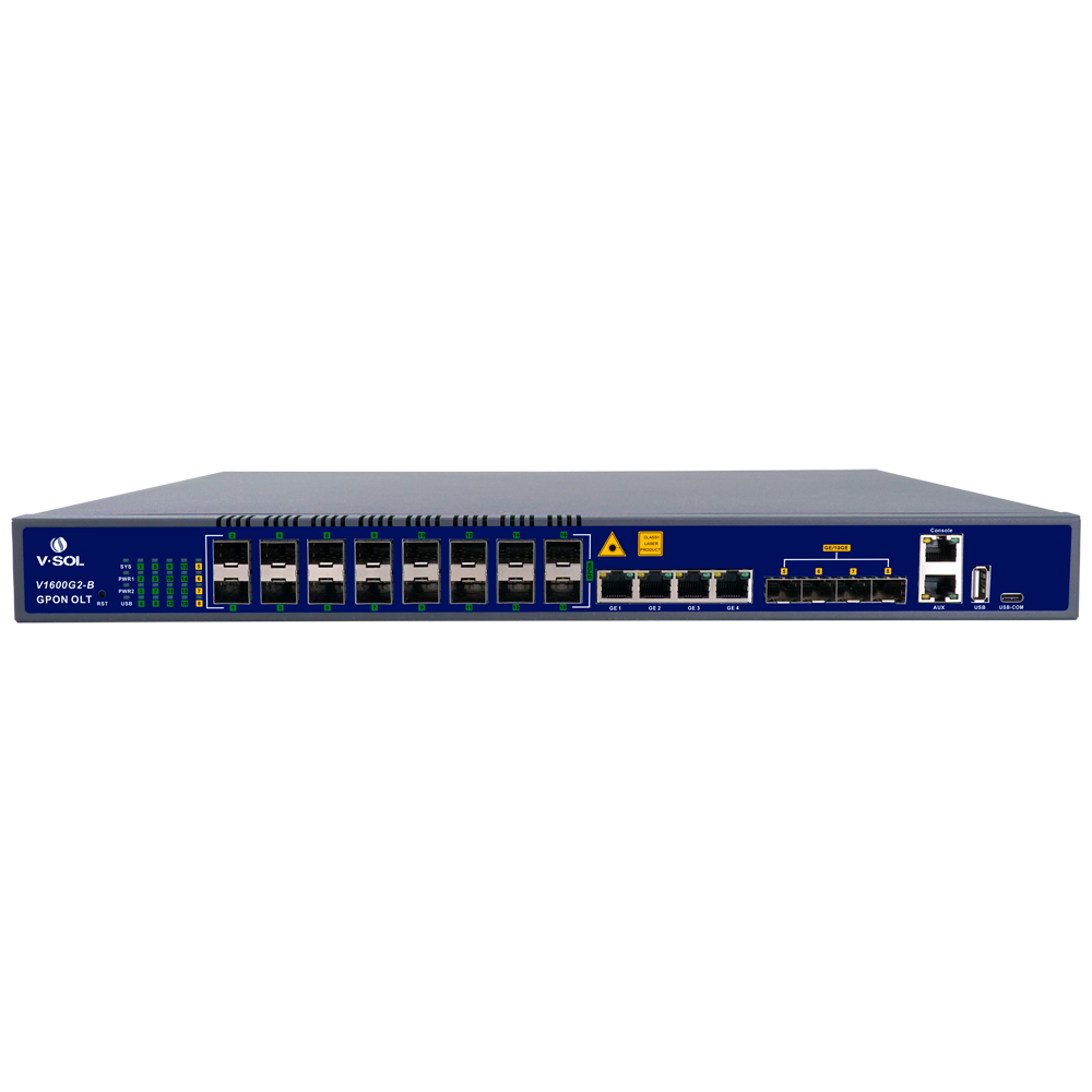 VSOL-V1600G2-B - V-SOL 16 Puertos Pon Gpon OLT - 4 Puertos RJ45 GE + 4 SFP+ (1GE/10GE) - Hasta 128 ONT por equipo - Distancia de transmisión hasta 20 km - Enrutamiento Capa 3 ( NAT,DMZ,ACL,PPPOE,DHCP ) - Switching Capa 2 ( VLANs, MULTICAST, STP ) - imagen 1
