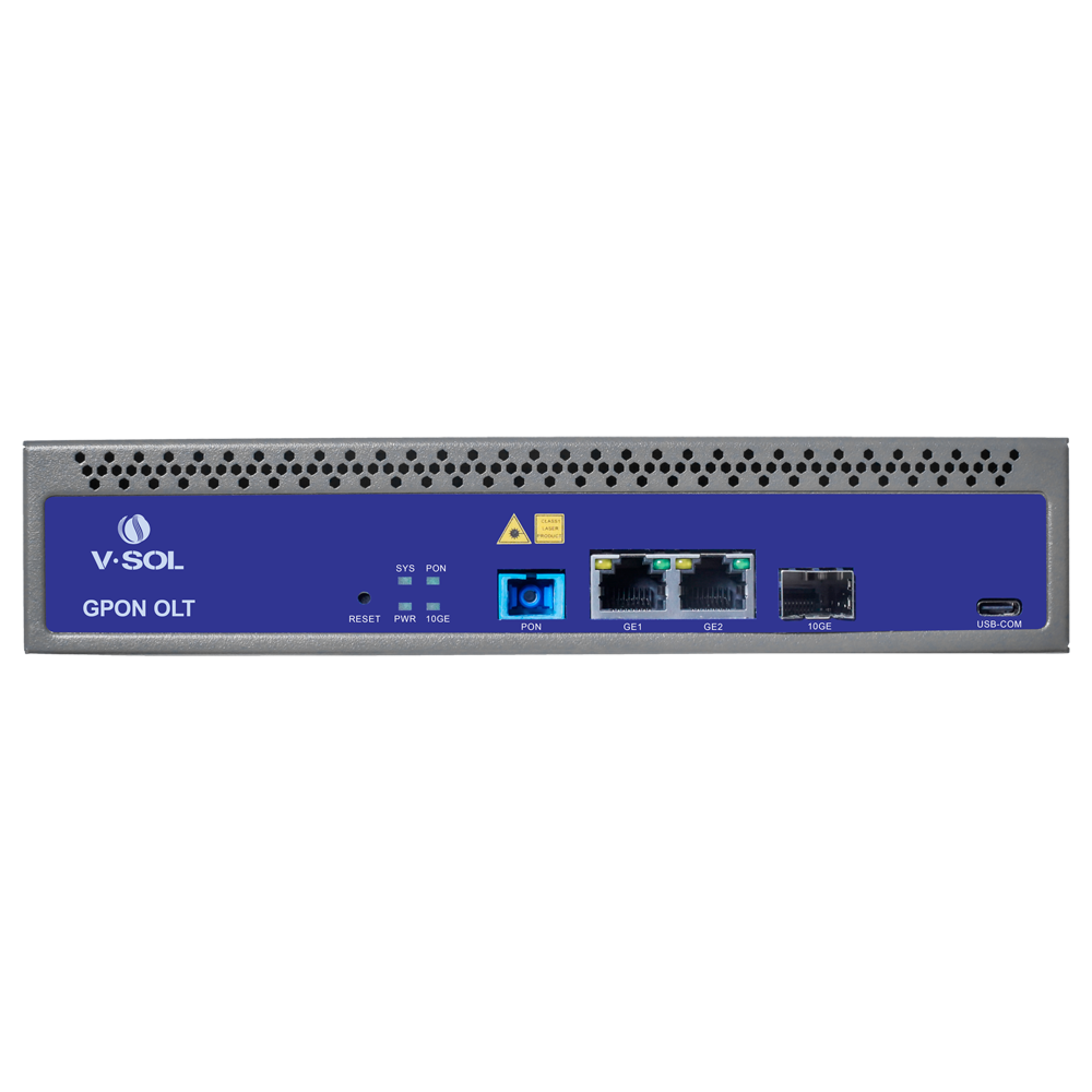 VSOL-V1600GS-F - V-SOL Single Pon Gpon OLT - 2 Puertos RJ45 10/100/1000 Mbps + 1 Puerto SFP+ 1/10Gigabit - Hasta 128 ONT por equipo - Distancia de transmisión hasta 20 km - Enrutamiento Capa 3 ( NAT,DMZ,ACL,PPPOE,DHCP ) - Switching Capa 2 ( VLANs, MULTICA - imagen 1