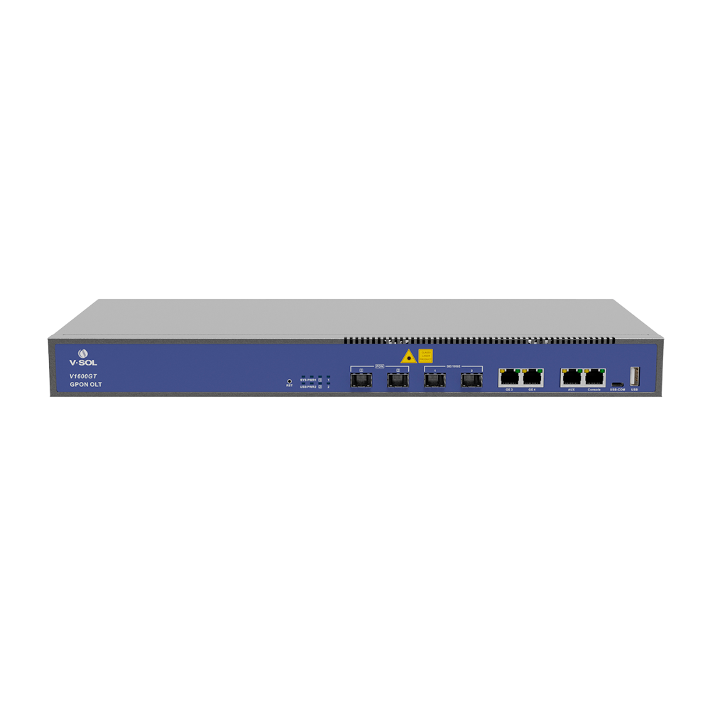 VSOL-V1600GT - V-SOL 2 Puertos Pon Gpon OLT - 2 Puertos RJ45 GE + 2 Puertos SFP+ ( GE/10GE ) - Hasta 128 ONT por equipo - Distancia de transmisión hasta 20 km - Enrutamiento Capa 3 ( NAT,DMZ,ACL,PPPOE,DHCP ) - Switching Capa 2 ( VLANs, MULTICAST, STP ) - imagen 1