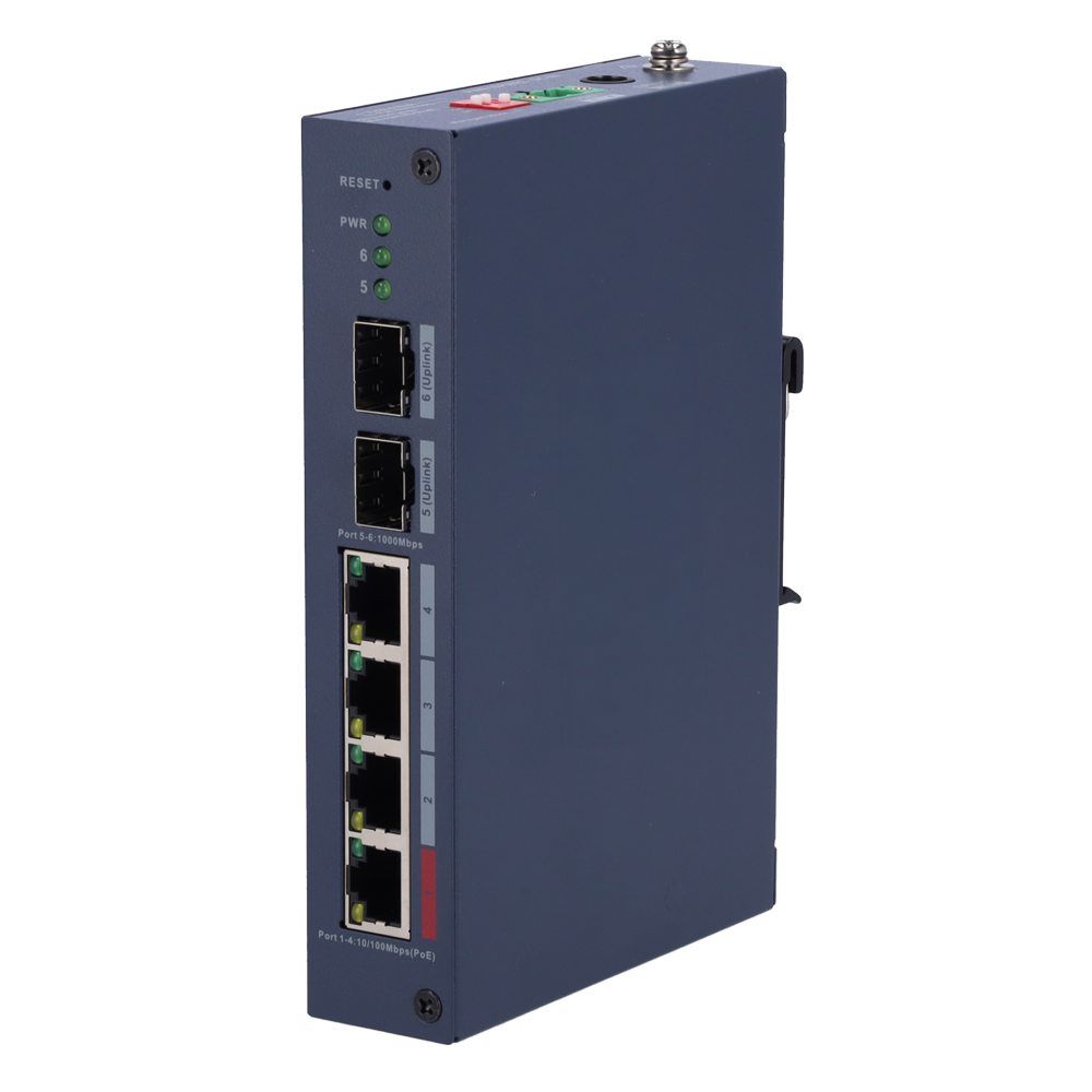 X-SECURITY XS-SW0604-96-DIN-HIPOE - X-Security Hardened L2 Managed Switch - 6 Puertos Totales (4 PoE / 2 Uplinks 1G SFP) - Suministro de ultra potencia PoE++ de hasta 90W - Alta disponibilidad con motor PoE Watchdog - Rango térmico de operación de -30°C a - imagen 1