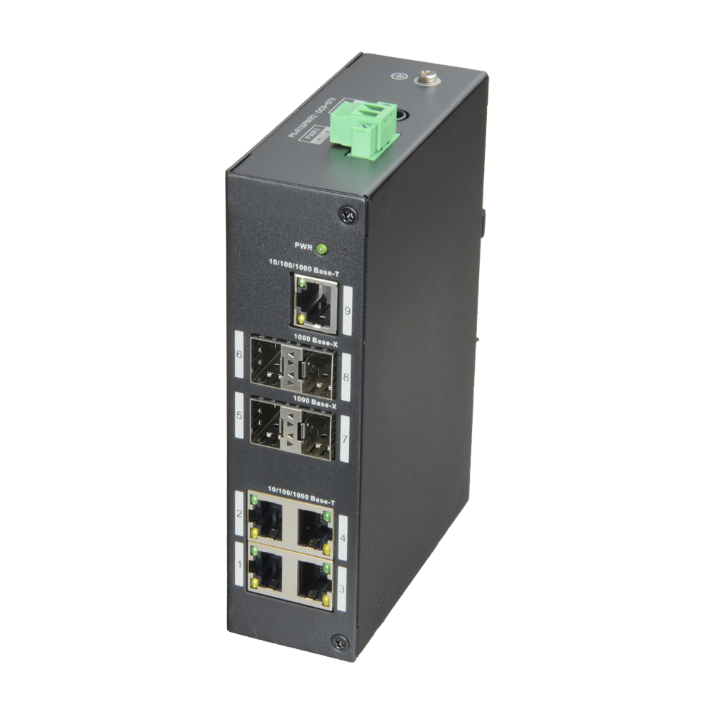 X-SECURITY XS-SW09-GF-DIN - Switch X-Security - 5 Puertos RJ-45 - 4 Puertos SFP Gigabit - Velocidad 10/100/1000 Mbps - Soporta doble alimentación - Montaje en carril DIN - imagen 1