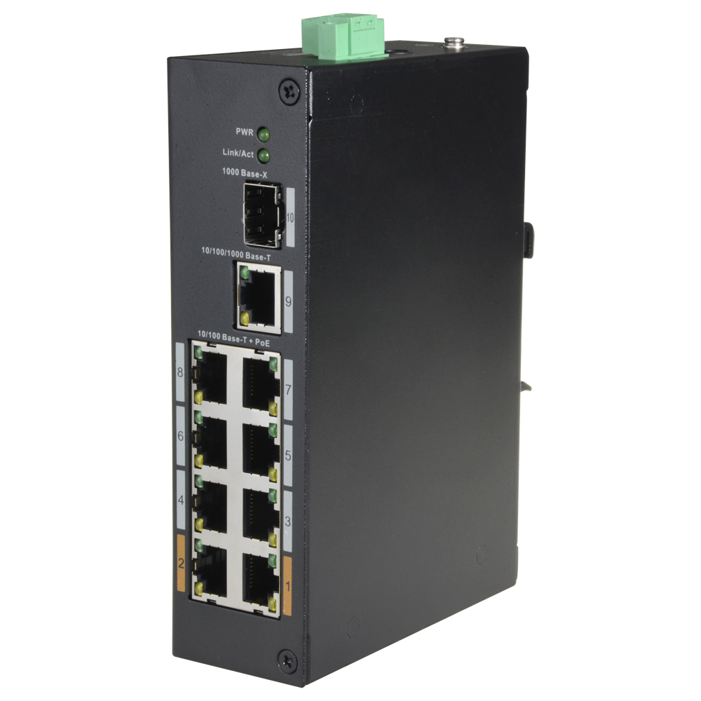 X-SECURITY XS-SW1008POE-96-DIN - Switch PoE X-Security - 8 puertos PoE + 1 Uplink RJ45 - Velocidad 10/100 Mbps - Potencia 30 W por puerto - Potencia máxima total 96 W - Norma IEEE802.3at (PoE) / af (PoE+) - imagen 1
