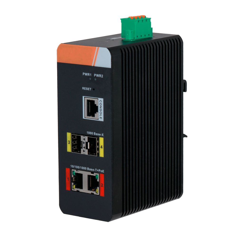 X-SECURITY XS-SWI0402HIPOE-MGF-120-DIN - X-Security Industrial L2 Managed Switch - 4 Puertos Totales (2 PoE GE / 2 Uplinks 1G SFP) - Suministro de ultra potencia PoE++ de hasta 90W - Alta disponibilidad con soporte de anillo ERPS - Tolerancia térmica extr - imagen 1
