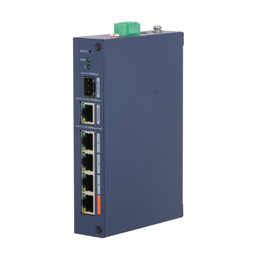 X-SECURITY XS-SWI0604HIPOE-MF-60-DIN - X-Security Industrial L2 Managed Switch - 4 puertos PoE 10/100 (Puerto 1 Hi-PoE hasta 60W) - Uplink dual: 1x RJ45 Gigabit y 1x SFP Gigabit - Gestión centralizada mediante entorno Web local - DIP Switch: Modo Extend ( - imagen 1