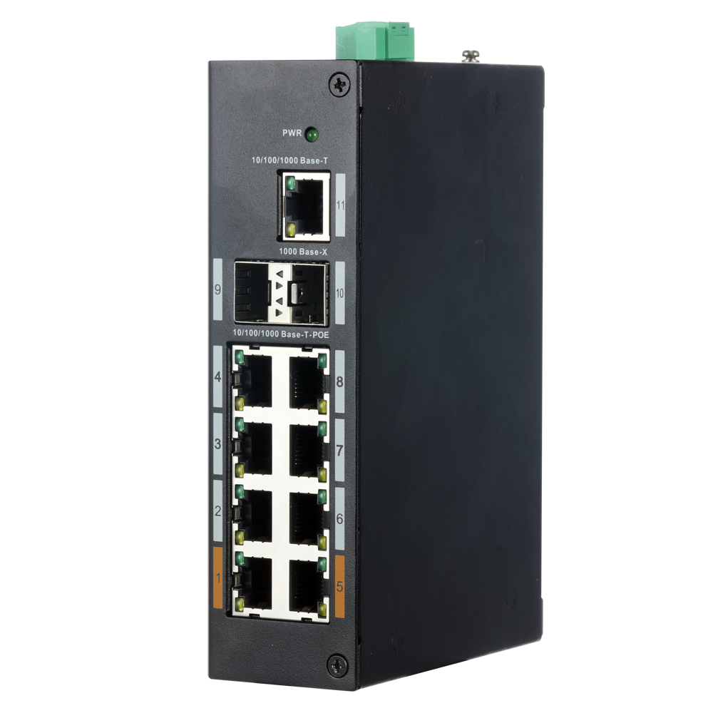 X-SECURITY XS-SWI1108HIPOE-G120DIN - Switch Industrial X-Security - 8 puertos RJ45 + 2 puertos SFP + 1 puerto RJ45 - Velocidad 10/100/1000 Mbps - 2x Puertos HiPoE + 6x Puertos PoE+ - Potencia PoE Total 120W - Instalación en Carril DIN - imagen 1