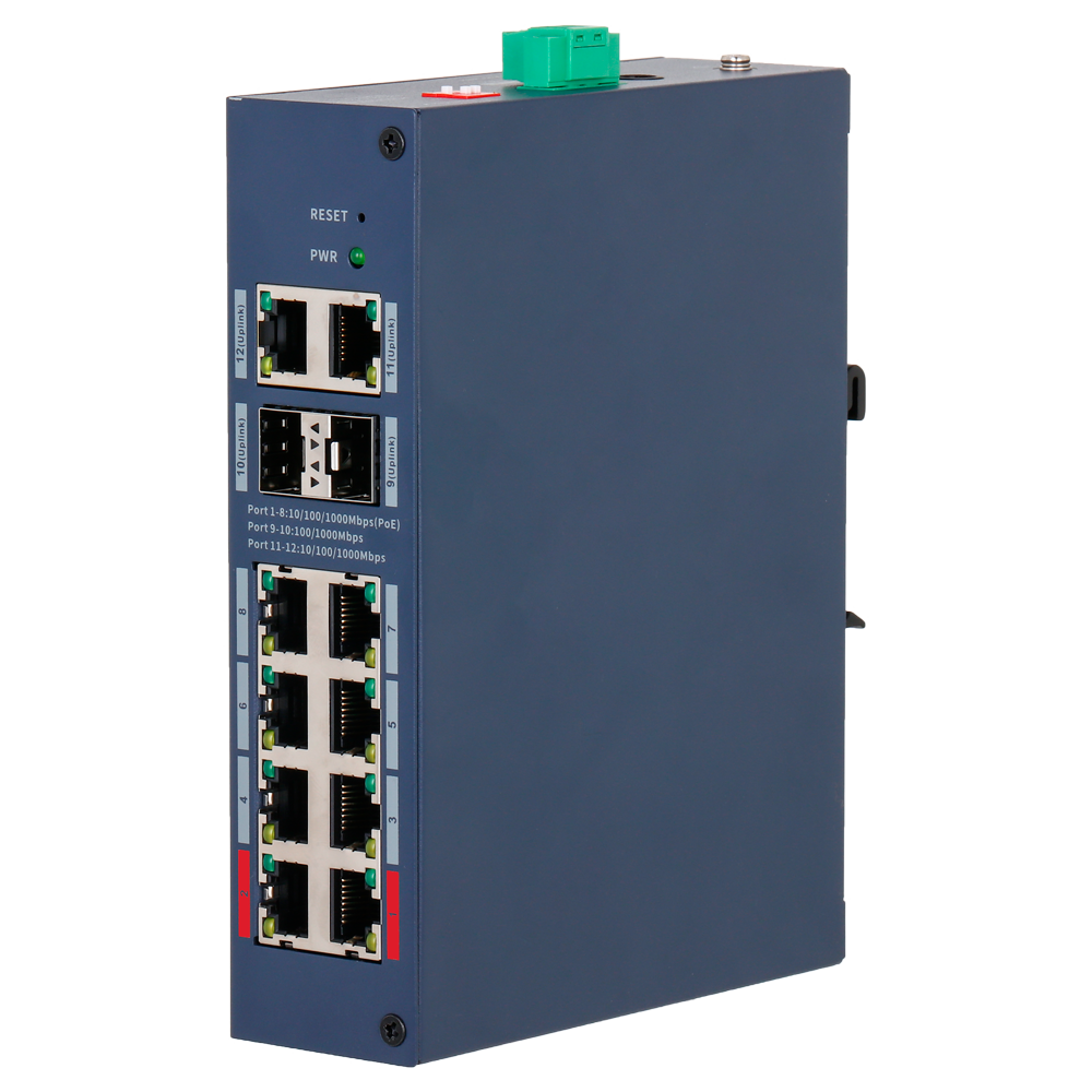 X-SECURITY XS-SWI1208HIPOE-MGF-110-DIN - X-Security Hardened L2 Managed Switch - 12 Puertos Totales (8 PoE / 2 GE / 2 SFP) - Suministro de ultra potencia PoE++ de hasta 90W - Alta disponibilidad con motor PoE Watchdog - Rango térmico de operación de -30°C - imagen 1