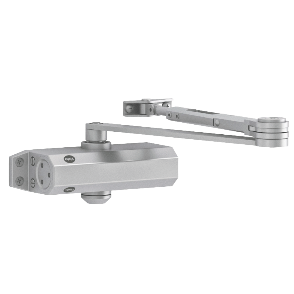 YALE-DOORCLOSER-3500-RET - Cierrapuertas de brazo articulado - Instalación de superficie y reversible - Apertura con fuerza reducida - Puertas de máximo 80 kg y 1100 mm - Velocidad ajustable - Apto para todo tipo de puertas
