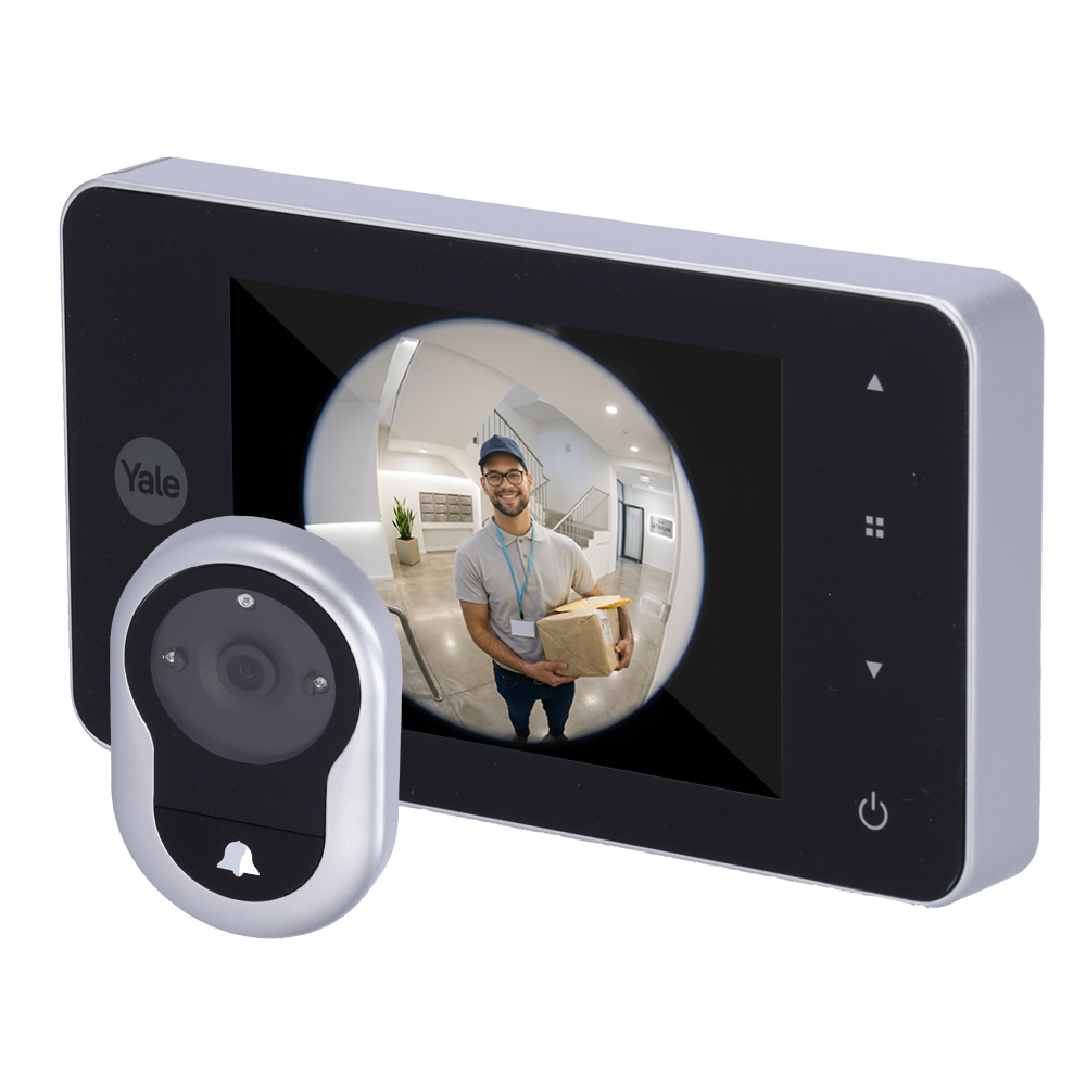 YALE-DOORVIEWER4500-SILVER - Mirilla digital con timbre - Cámara 0.3 Mpx | Ángulo de visión 105º - Pantalla LCD TFT 4" | Captura de imágenes - Puertas con espesor entre 38 y 110 mm - Alimentación con baterías AAA - Color plata - imagen 1