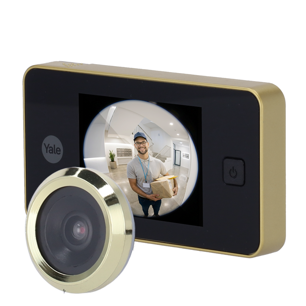 YALE-DOORVIEWER500-GOLD - Mirilla digital - Cámara 0.3 Mpx | Ángulo de visión 105º - Pantalla LCD TFT 3.2" - Puertas con espesor entre 38 y 110 mm - Alimentación con baterías AAA - Color oro - imagen 1