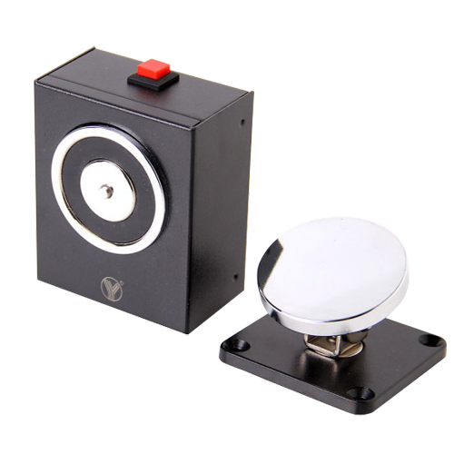 MARCA BLANCA YD-604 - Retenedor electromágnetico - Para puerta sencilla - Fuerza de retención 50 Kg - Botón de accionado manual - Alimentación a 24V DC - Montaje en pared o soporte
