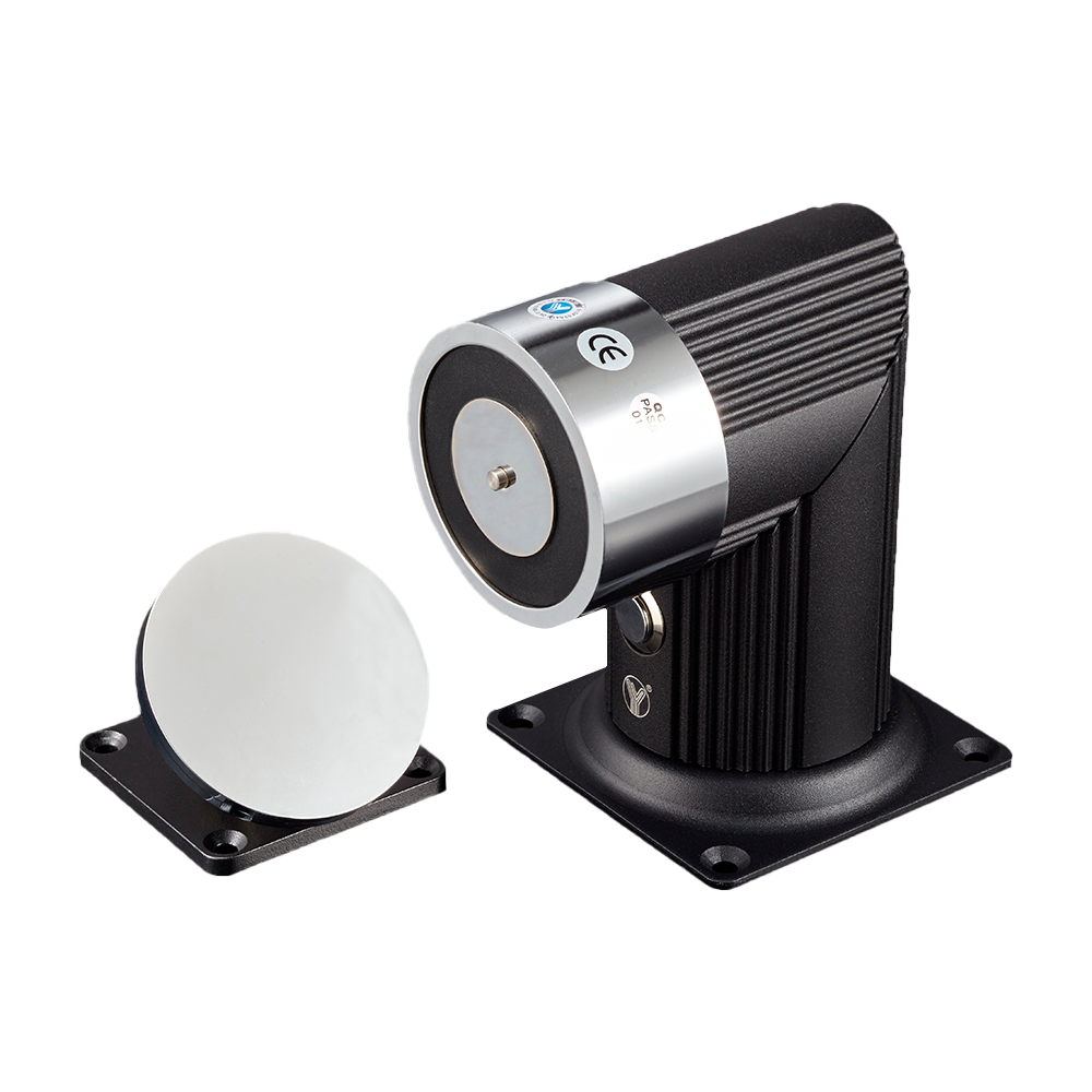 MARCA BLANCA YD-606L - Retenedor electromágnetico - Para puerta sencilla - Fuerza de retención 180 Kg - Botón de accionado manual - Alimentación a 12/24V DC - Especial para montaje en suelo