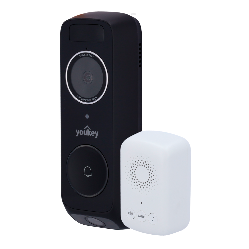 YOUKEY YOK-DB312 - Youkey Videotimbre Dual Cam Wi-Fi - Lente superior: 3 MP | 2.4 mm | 160º - Lente inferior: 2 MP | 2.4 mm | 101º - Sensor PIR | IR 5 m | Luz blanca 2 m - Detección humanos / paquetes - Wi-Fi 6 | 6400 mAh | IP65 - imagen 1
