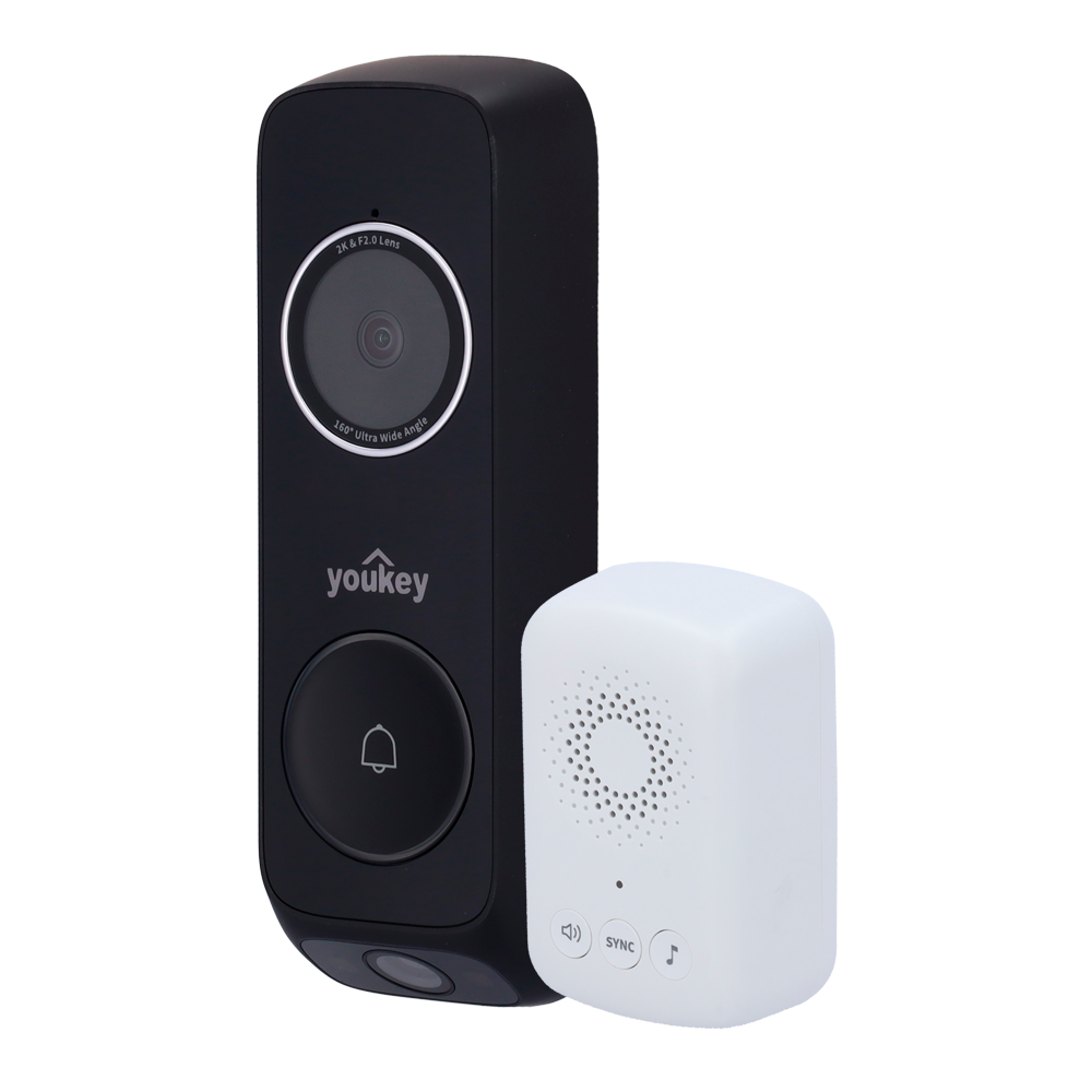 YOUKEY YOK-DB322 - Youkey Videotimbre Dual Cam Wi-Fi - Lente superior: 3 MP | 2.4 mm | 160º - Lente inferior: 2 MP | 2.4 mm | 101º - Sensor PIR | IR 5 m | Luz blanca 2 m - Detección humanos / paquetes - Wi-Fi 6 | 16~24V AC | IP65 - imagen 1