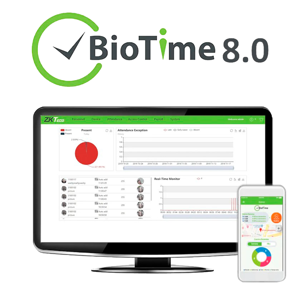 ZKTECO ZK-BIOTIMEAPP-20 - Licencia APP control de presencia - 20 APPs - Fichajes remotos con localización GPS - Solicitud de vacaciones y ausencias - Pago único | Licencia perpetua - Necesaria licencia base ZK-BIOTIME8-x