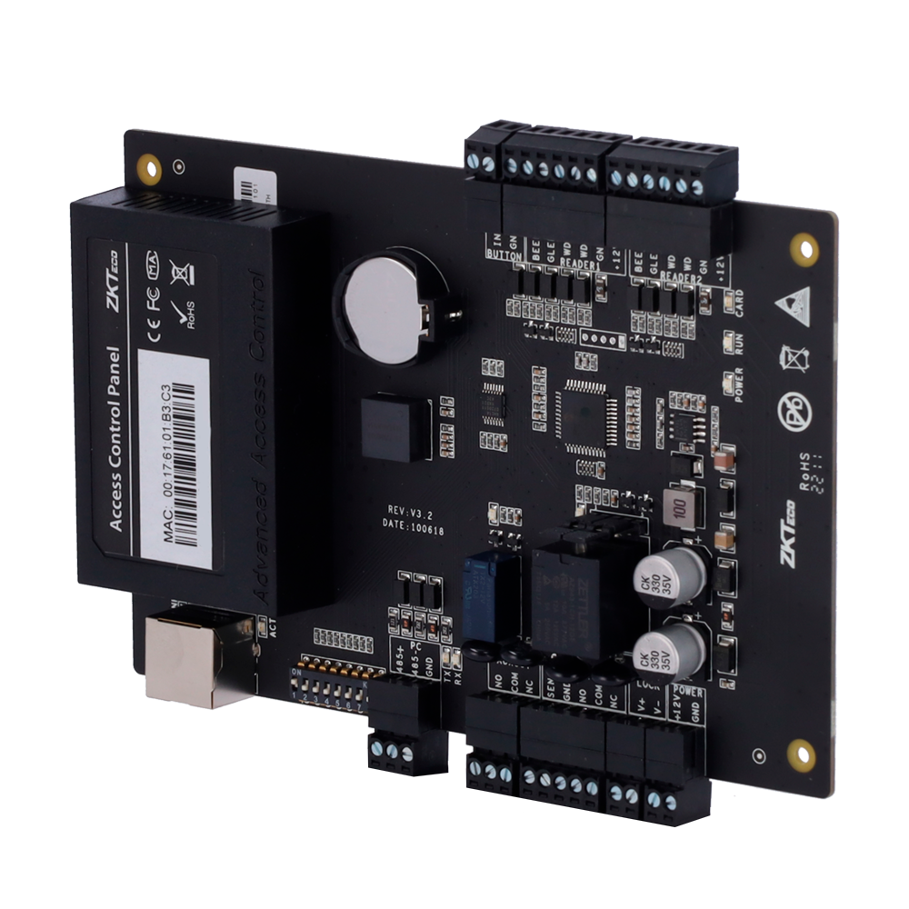 ZKTECO ZK-C3-100PRO - Controladora de acceso - Tarjeta, QR o PIN - Comunicación TCP/IP - 2 lectores por Wiegand - Salida de relé para 1 puerta - Software Accesos: ZKBioCV - imagen 1
