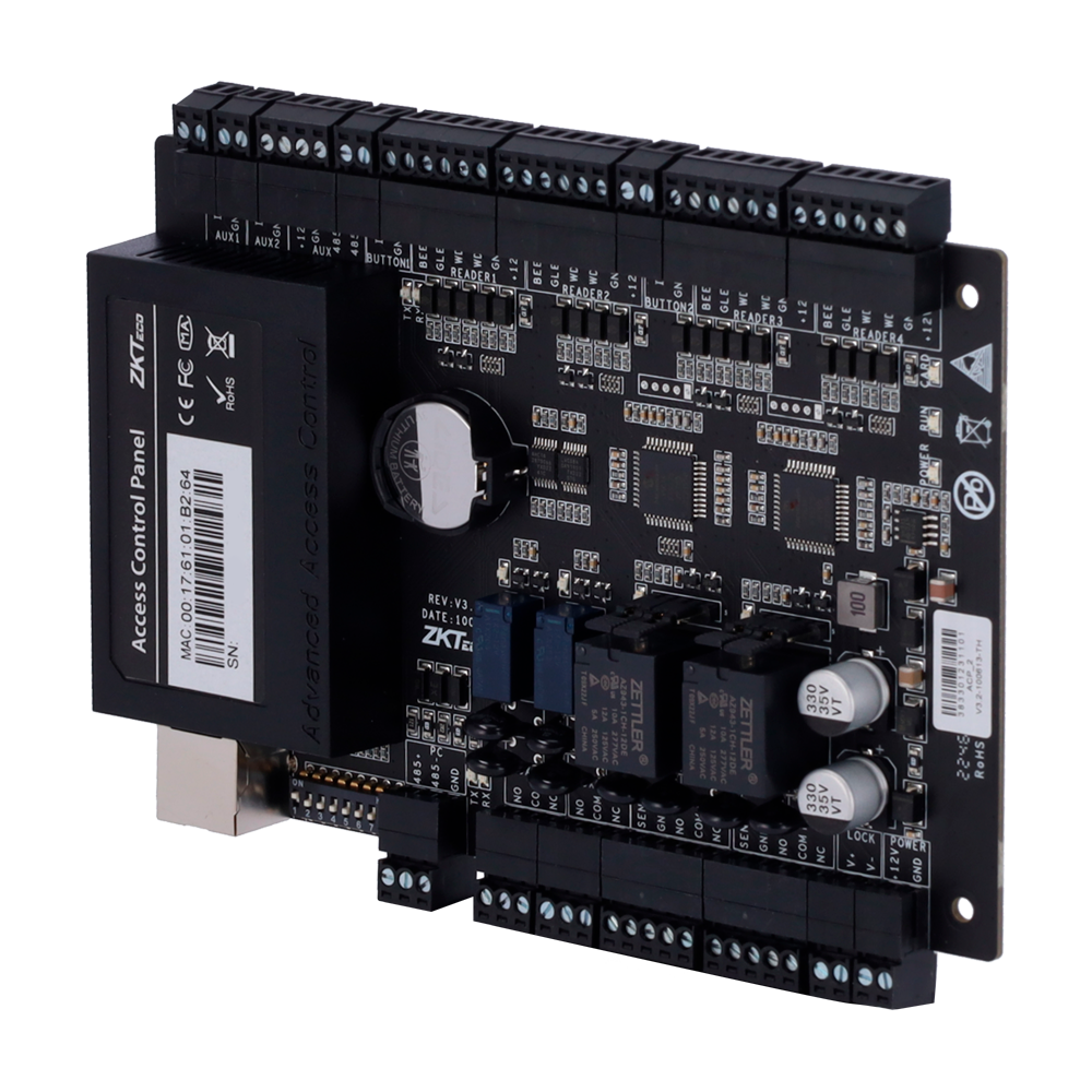 ZKTECO ZK-C3-200PRO - Controladora de acceso - Tarjeta, QR o PIN - Comunicación TCP/IP - 4 lectores por Wiegand - Salida de relé para 2 puertas - Software Accesos: ZKBioCV - imagen 1