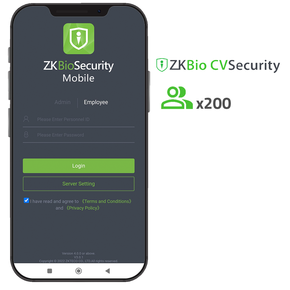 ZKTECO ZK-SOF-BIOCV-MBAPP-200EMP