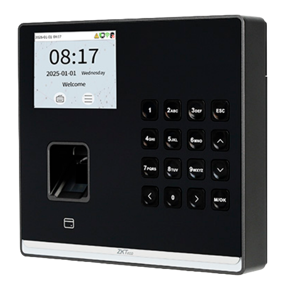 ZKTECO ZK-TA-SENSE-FP-M2-1-W - Control de presencia y acceso simple - Huella, tarjeta EM y PIN - 3.000 huellas | 150.000 registros - 2.8" TFT | TCP/IP, WiFi, USB y relé - Soft. Presencia: ZKBioTime 8 y GoTime Cloud