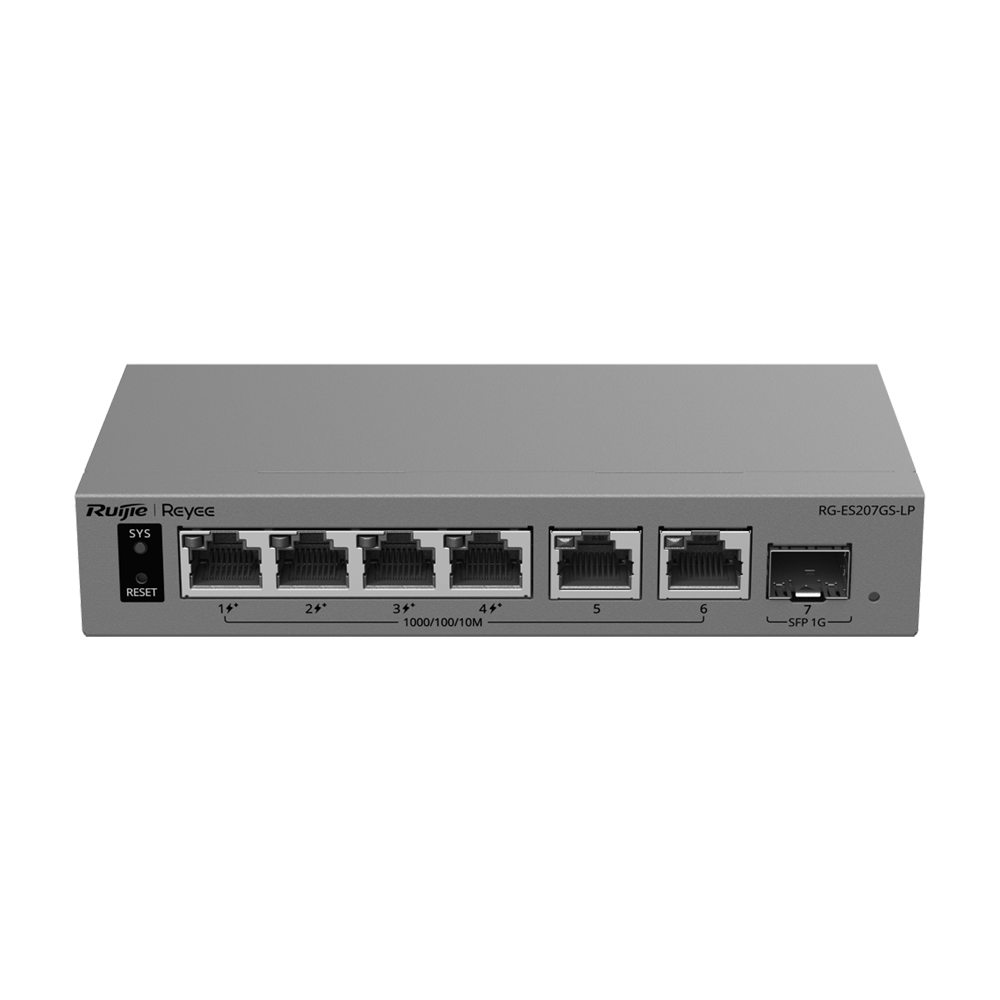 REYEE RG-ES207GS-LP - Ruijie Reyee Cloud Managed L2 PoE Switch - 6 puertos Gigabit y 1 ranura SFP de subida - 4 puertos PoE/PoE+ con presupuesto de 40 W - PoE Watchdog y suministro ininterrumpido - Gestión remota con Ruijie Cloud y App Reyee - Chasis metá - imagen 2