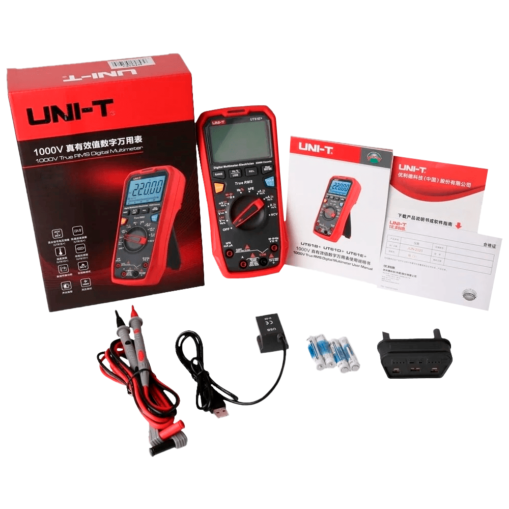 UNI-T UT161E - Multímetro digital CAT III - Pantalla LED de hasta 22000 cuentas - Medición en DC y AC hasta 1000V y 20A - Conexión con PC - Alta precisión en AC con función True RMS - Medición de resistencia, capacitancia y hFE - imagen 2